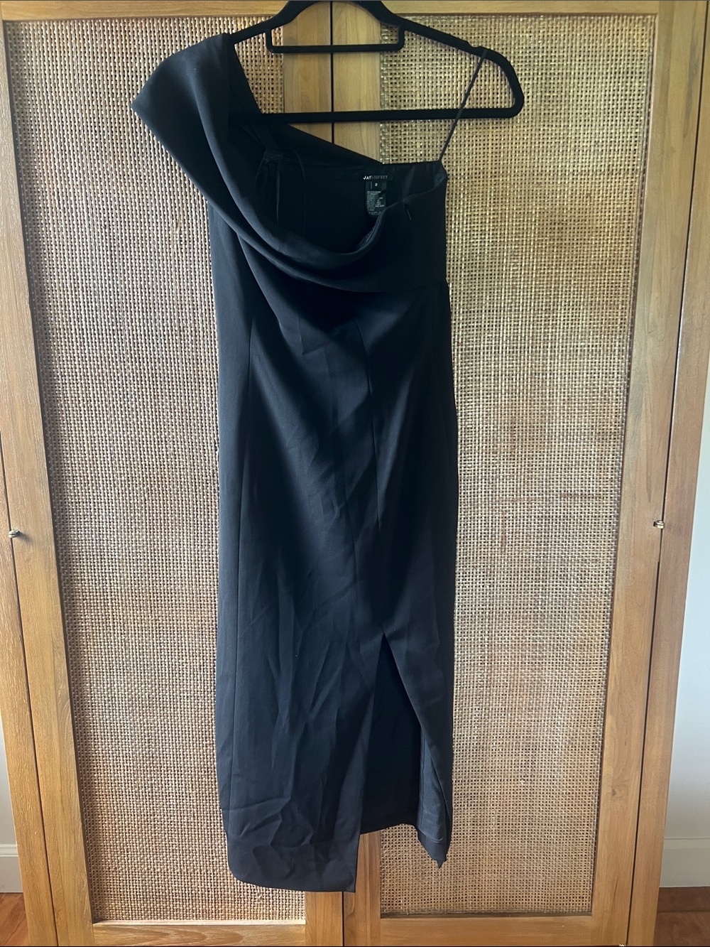 Jay Godfrey Black One-Shoulder Midi Skirt with Front Slit